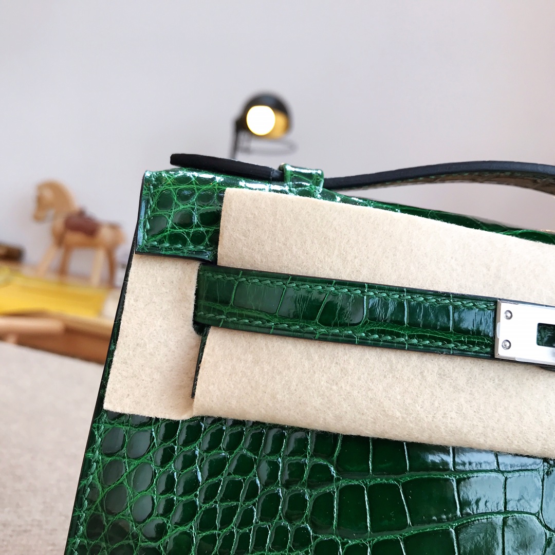 에르메스 미니 켈리백22 버트폰스 은장 샤이니 악어가죽